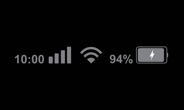 istock Status bar icon isolated on black background. Phone bar status Icons, battery drain in green, Mobile indicator of time, Wi-Fi signal. Vector Illustration 2190551597