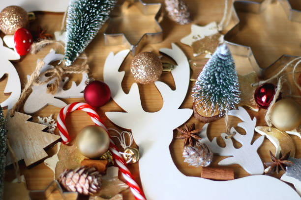 istock Christmas Decorations On Wooden Background 2190552837