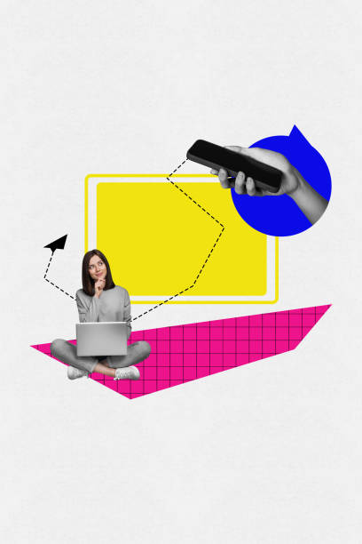 istock Vertical creative collage illustration miniature thoughtful smile lady worker write distance chat communication white background 2190553239