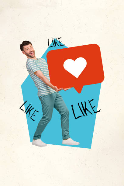 istock Vertical collage creative illustration beautiful smile young man carry large symbol heart like social media popular casual white background 2190553714