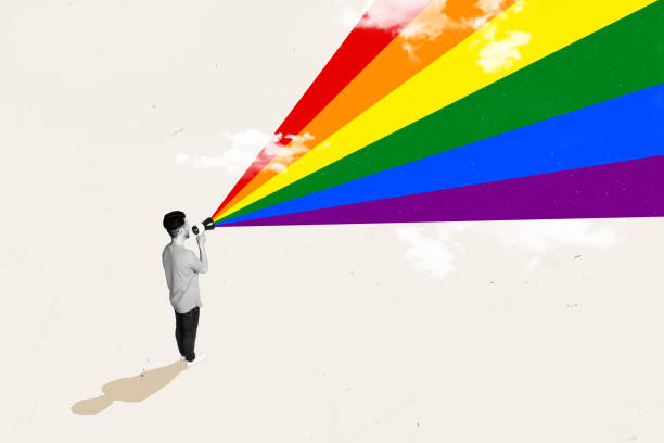 istock Collage picture illustration young standing guy megaphone announce rainbow equality rights colorful 2190553781