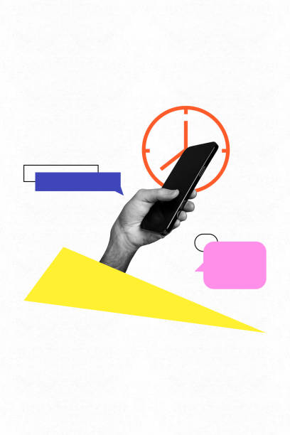 istock Vertical collage artwork illustration of human arms holding smartphone tapping screen and chatting isolated on white color background 2190556917