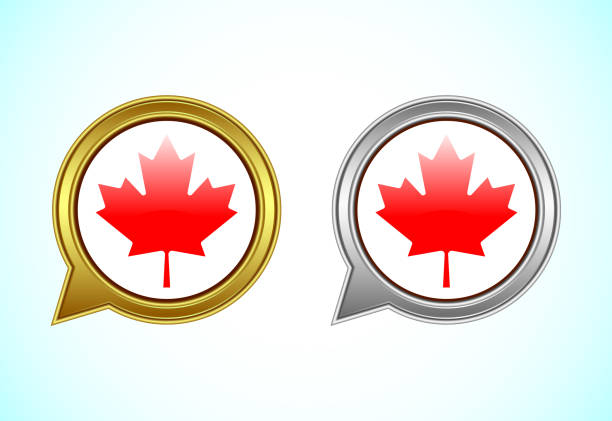 istock Canada flag speech bubble. Speaking flag icon in gold and silver color 2190557016
