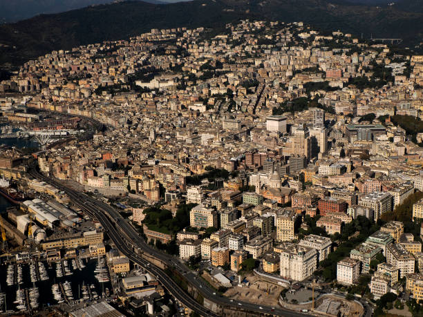 istock Genoa Aerial view cityscape from airplane 2190558194