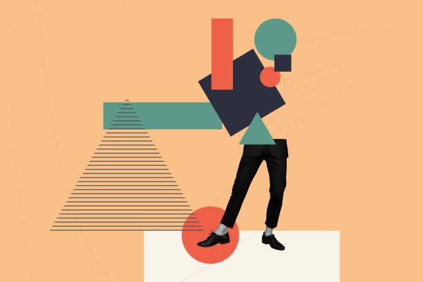 istock Creative collage picture illustration black white filter abstract caricature half people stand element colorful figure beige background 2190558204