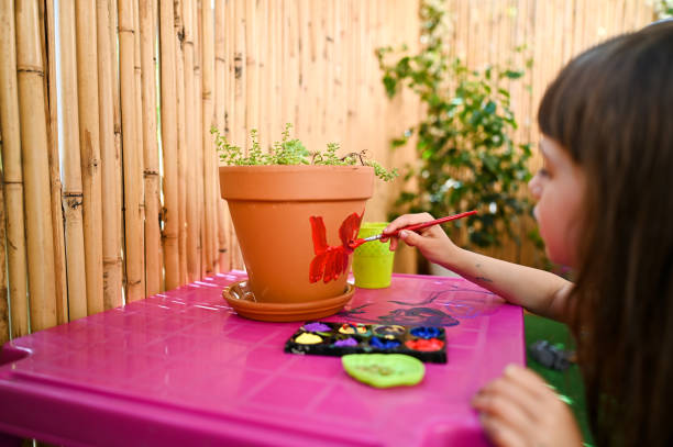 istock Close up of terra-cotta pot with paintbrush. 2190559593