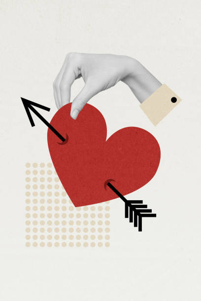 istock 3d retro abstract creative artwork template collage of arm holding shooting arrow heart isolated beige color background 2190562059