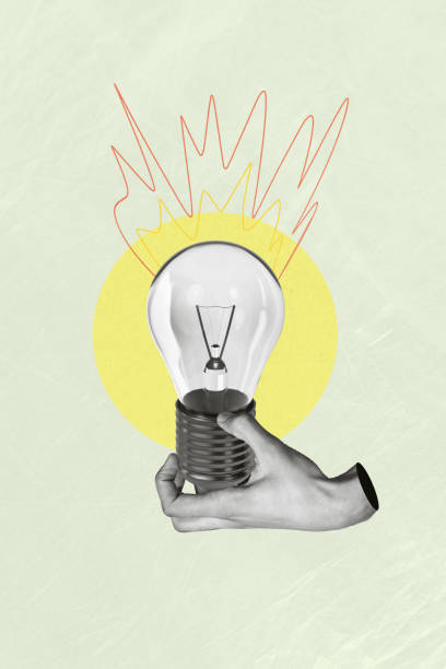 istock Vertical creative photo collage of black white gamma hand hold lightbulb imagination brainstorm intelligence on paper texture background 2190562456