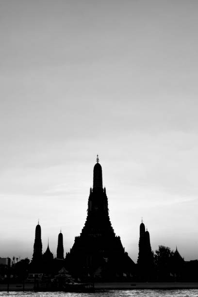 80+ Night Cityscape View Of Bangkok In Black And White Stock