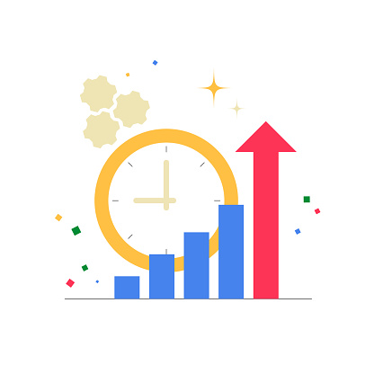 Bar Graph Clock Clock With Bar Chart And Upward Arrow In Flat Vector Illustration ...