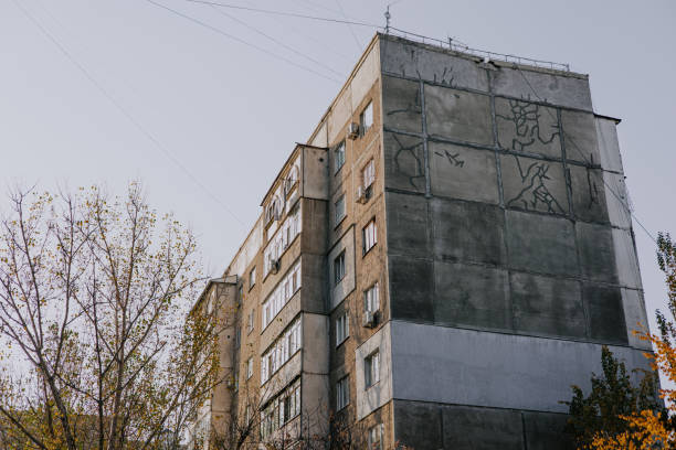 istock Old Soviet multi-storey residential building. Panel house with balconies. 2190566976