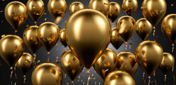 istock Group of floating golden balloons 2190570093