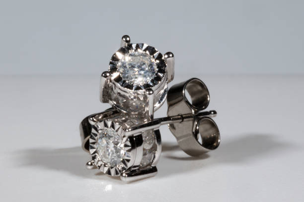 istock Diamond earrings. Big diamond earrings, large solitaire earrings on white background. 2190581109