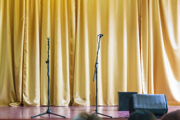 Closed curtain in the theater, background texture.