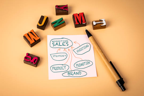 istock Marketing Sales. Notepad and wooden alphabet letters on a light background 2190585311