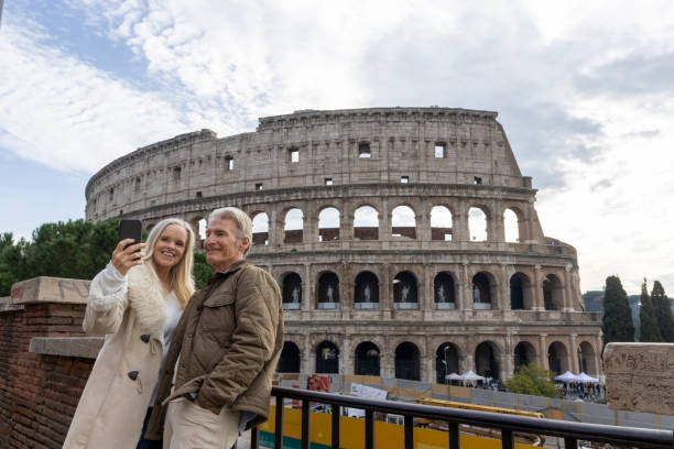 istock Mature couple take selfie at viewpoint 2190597402