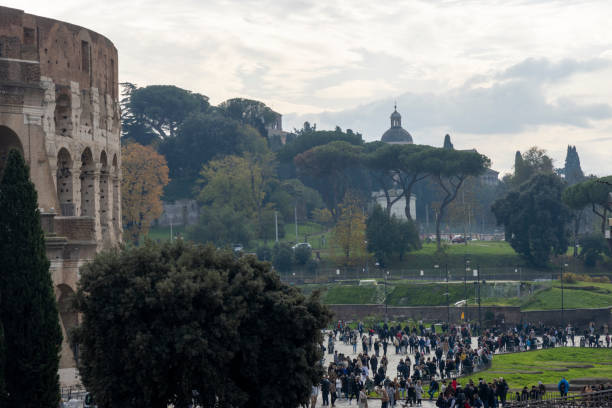 Elevated view of Coliseum and Palatine Hill, Rome