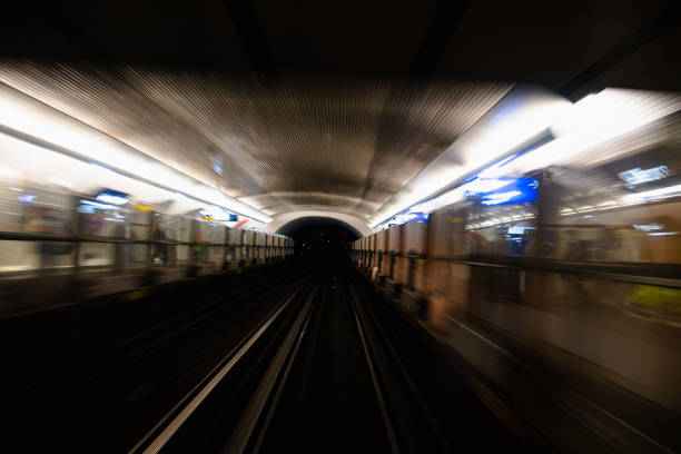 Blurred Motion shot of train passaging through the subway