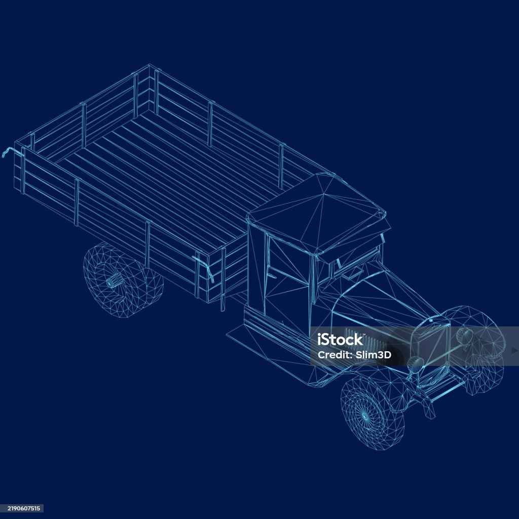 Wire Frame Isometric Vintage Truck Wireframe Isometric View Vector Illustration Stock ...