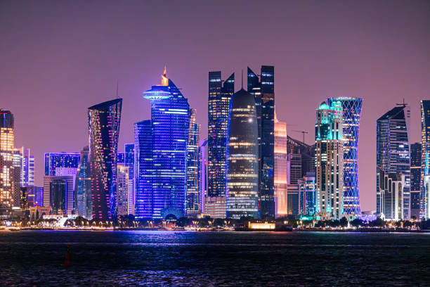 istock Night cityscape with skyscrapers in downtown Qatar Doha 2190610513