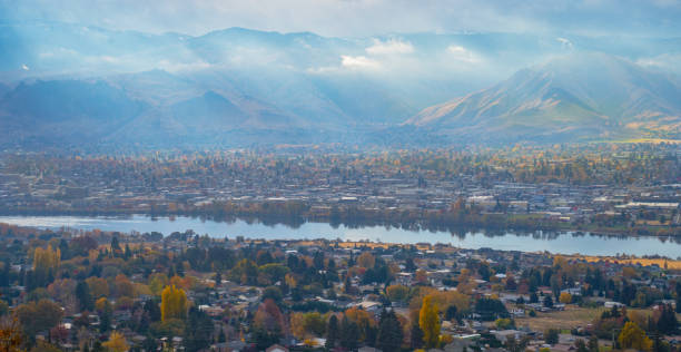 Look west over Wenatchee, Washington on a fall day