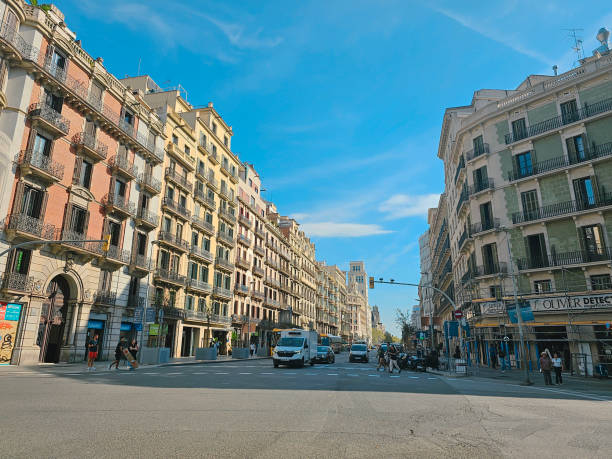 Barcelona, Spain - September 18, 2023 - Barcelona Cityscape with Traffic and Architecture