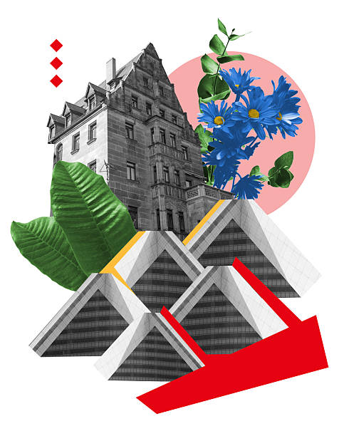 Contemporary art collage. Historical stone structure paired with pyramid-inspired modern glass architecture, blue flowers, and geometric figures. Concept of expo, nature and modern architecture. Ad