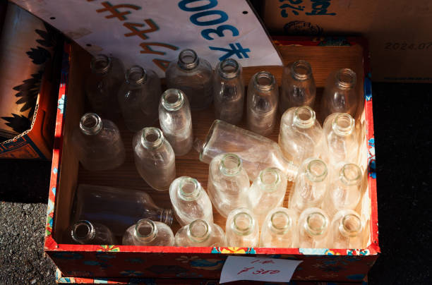 Goods on display at a flea market stall, a winter event in Tokyo.