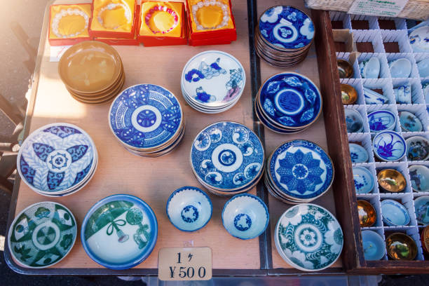 Goods on display at a flea market stall, a winter event in Tokyo.