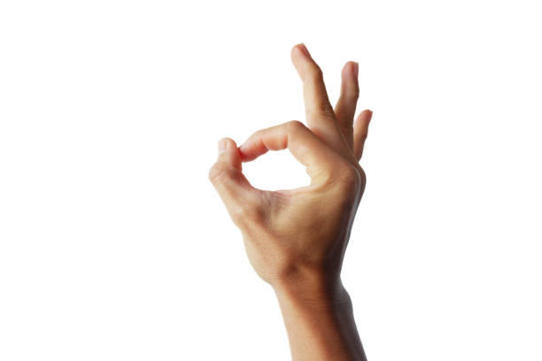 istock Man's hand in ok gesture on white background 2190622500