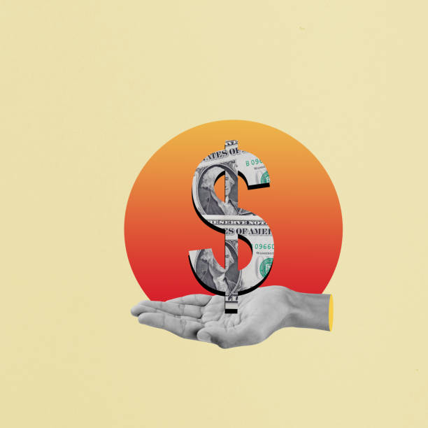 istock Human hands show a dollar sign on his palm with a colored background 2190623200