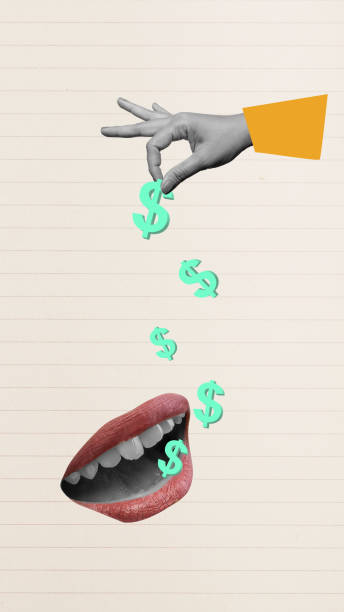istock A human hand holding a dollar sign from a human mouth with a colored background 2190623253