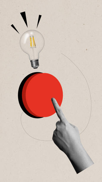istock A human hand presses a red button to turn on the light bulb for new ideas with a colored background 2190623374