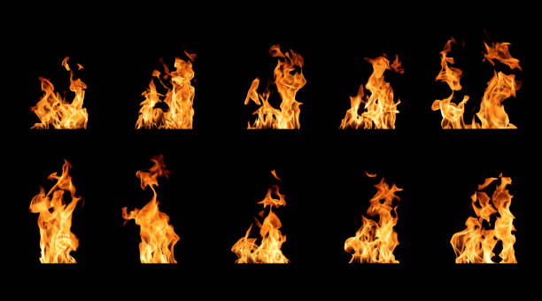 istock Black background fire, flames with torches and textures with splitting power effect, can grill red, burning with burning smoke and sparks in barbecue grill fire 2190626994