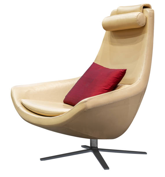 istock Yellow leather chair with red backrest pillow isolated on white background with clipping path 2190628907