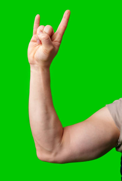 istock A person making a rock and roll hand gesture against a bright green background 2190634672