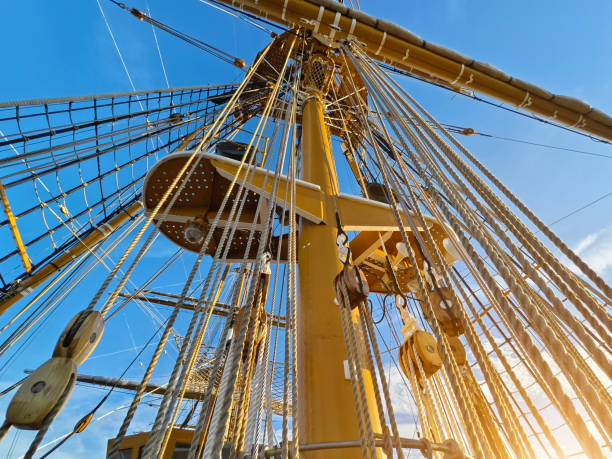 istock Ropes stretched across the masts of an old ship 2190636409
