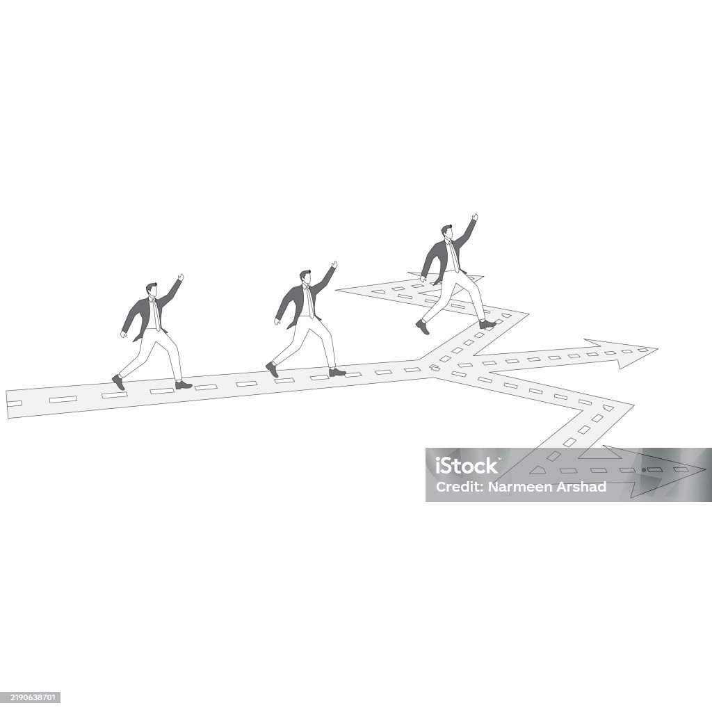 3 Different Three Businessmen Run From The Same Road To Three Different Forks ...