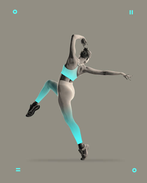 istock Contemporary art collage. Elegant dancer in mid-motion showcasing contemporary pose with neon highlights on activewear and dynamic flexibility. 2190641081