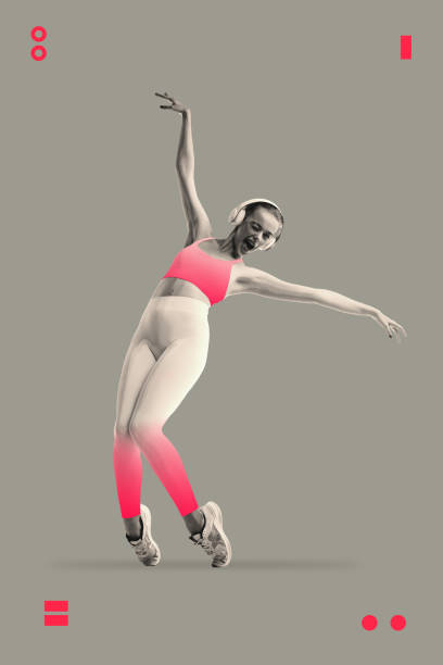 istock Contemporary art collage. Solo dancer in elegant pose wearing pink gradient leggings and crop top, highlighting fashion and rhythm. 2190641099