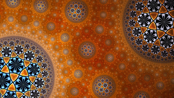 istock Infinite mosaic tile pattern abstract background. Mathematical hyperbolic tiling of heptagons and triangles. 2190643455