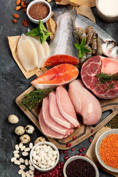 istock Natural sources of protein on dark background. 2190646003