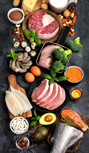istock Natural sources of protein on dark background. 2190646010