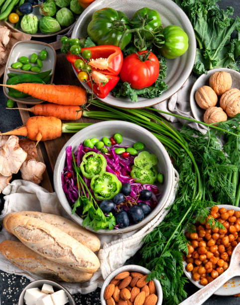 istock Vegan food assortment on dark background. 2190646216