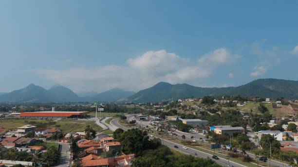 istock Aerial view of suburb with mountain backdrop. 2190649699