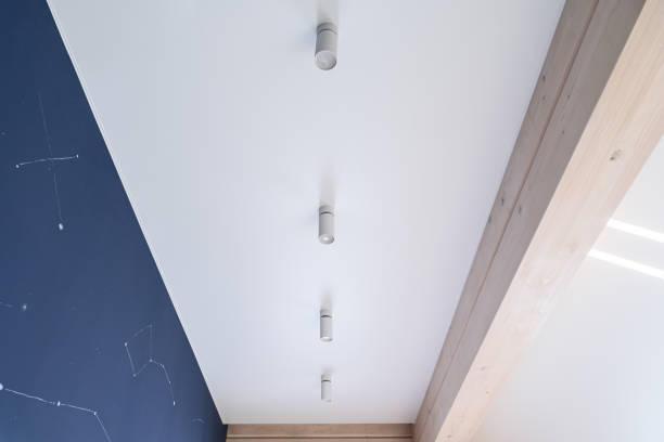 istock small ceiling lights in white on a white flat ceiling. modern lighting in an apartment or house. the repair process. modern renovation 2190649751
