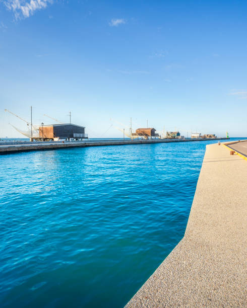 Cesenatico canal, fishing shacks close to the sea. Emilia Romagna region, Forli Cesena province, Italy