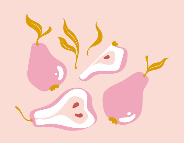 istock Pear sticker set. Fruity hand drawn print illustration. Delicate pink design. Summer harvest. 2190654013
