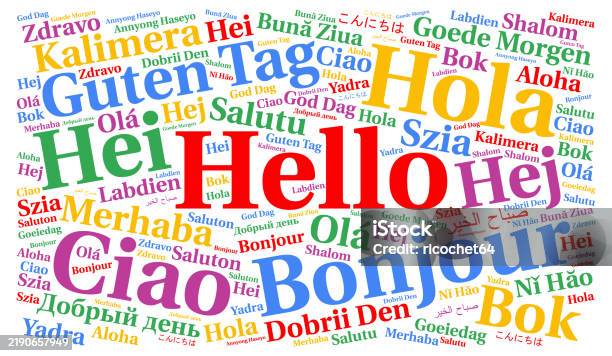 Language Background Hello Hello In Different Languages Word Cloud Stock Illustration - Download ...
