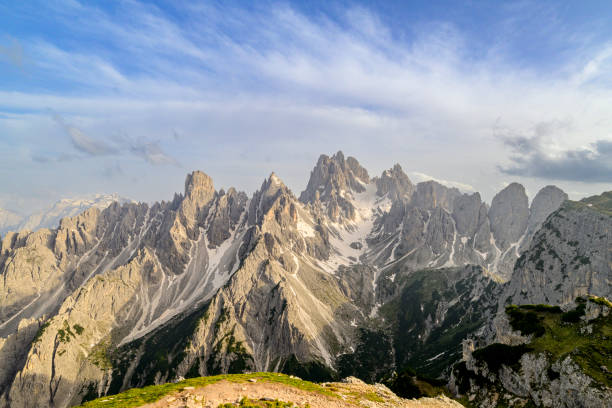 Cadini di Misurina mountain group landscape view in the Dolomites during springtime.